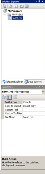 Solution Explorer and Properties Window