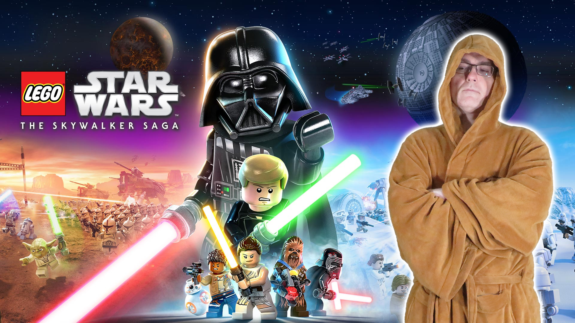 Lego Star Wars the Skywalker Saga is a Lego game where you play through all the movies and can download DLCs of Mandalorian and other characters