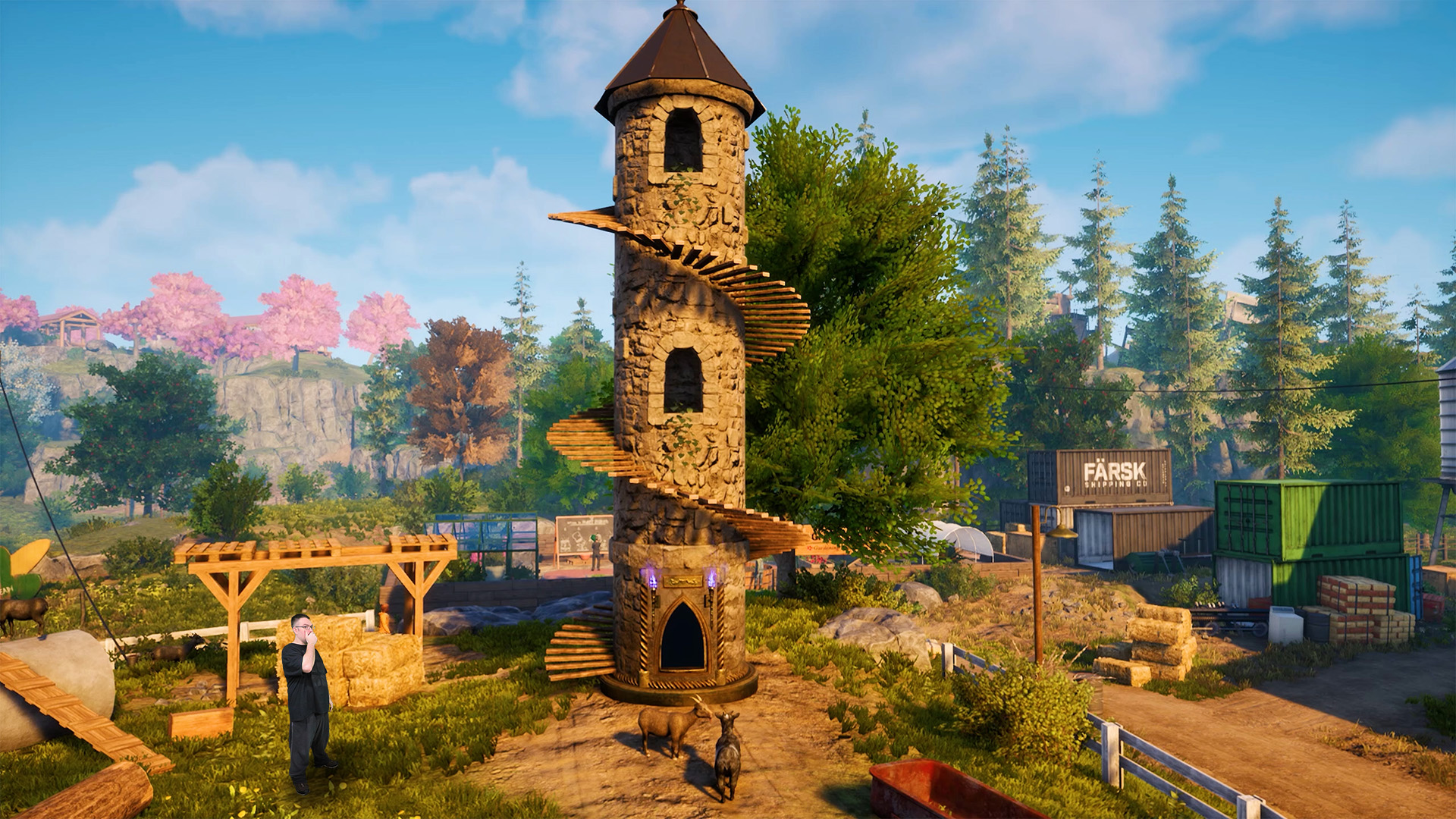 What are these goats doing with this castle thing?