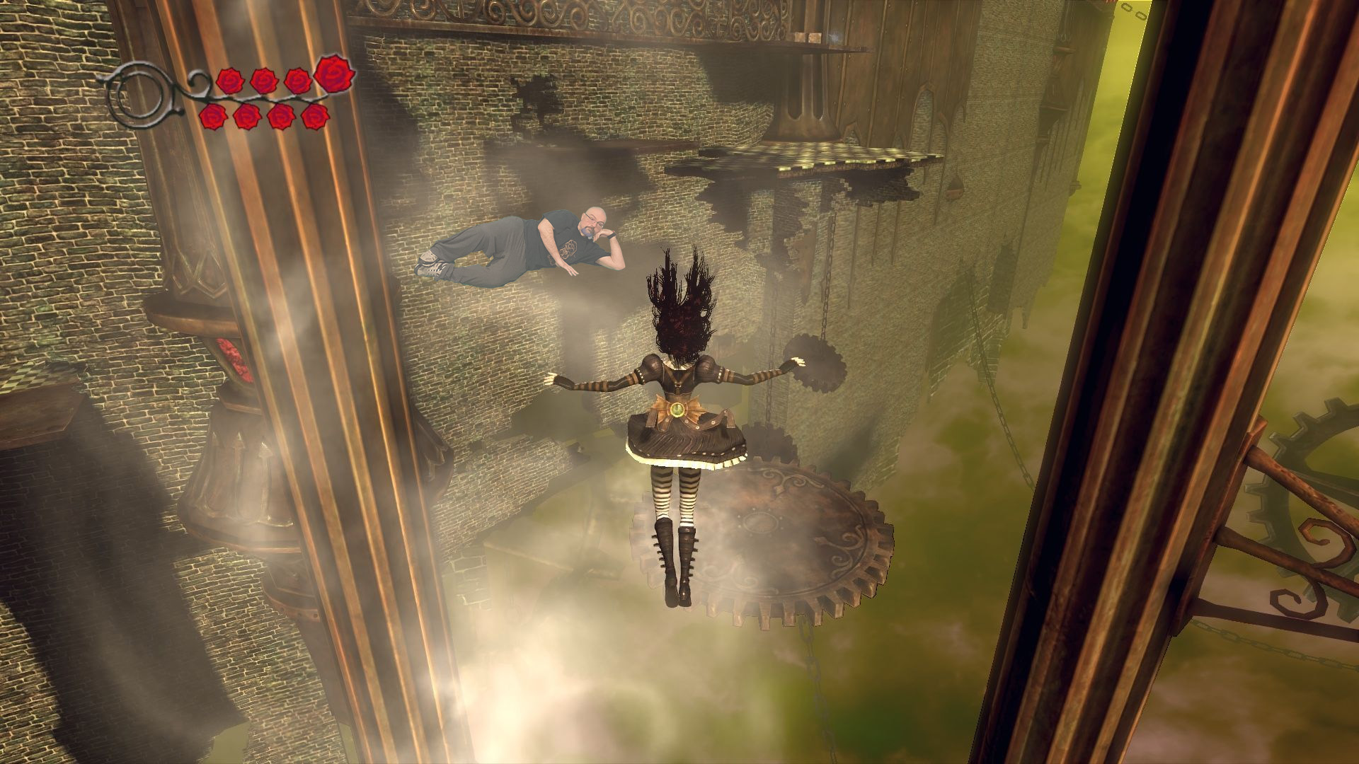 Alice can fly through the air thanks to her dress and updrafts